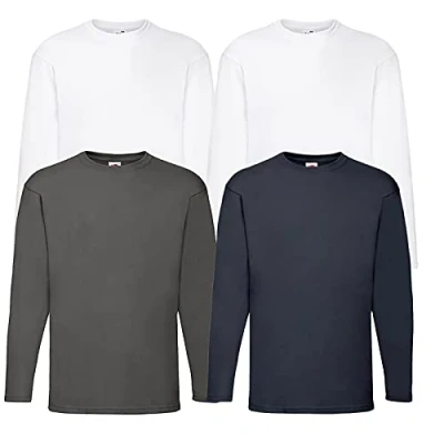Image of Fruit of the Loom Men&#039;s Valueweight Long Sleeve Sports Top, 2weiss1graphit1navy + 1 Hl Kauf notepad, L