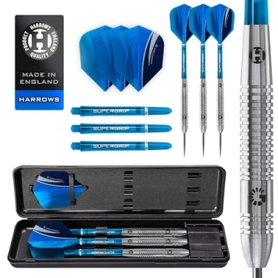 Image of Harrows GENESIS Tungsten Steel Tip Darts Set 21g, 22g, 23g, 24g, 25g &amp; 26g Includes High Traction Grip, Supergrip Shafts, Marathon Flights Travel Case (23g)