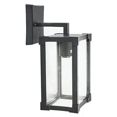 Image of Trueshopping Biard Glass Outdoor Square Lantern Wall Light Modern Outside with Black Frame &amp; IP44 Waterproof Rating Ideal for Garden, Porch Door