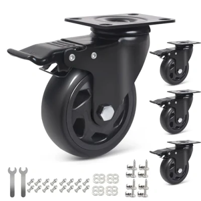 Image of RRIUTO 100MM Heavy Duty Caster Wheels, Furniture Bearing 600KG Swivel Castors Wheels for Rubber Trolley Castor with Brake (include 16pcs screws)