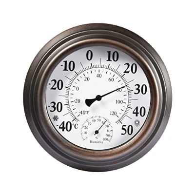 Image of Ceolup Indoor Outdoor Thermometer Hygrometer Round Outside 2 In 1 Antique Painted Iron Shell Temperature And Humidity Measuring Instrument