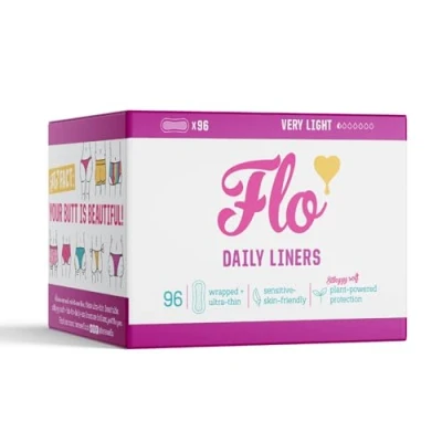 Image of Flo Organic Bamboo Leakproof, Highly Absorbent Slim Panty Liners Individually Wrapped Biodegradable &amp; Cruelty, Plastic Vegan Free 96 Mega Pack