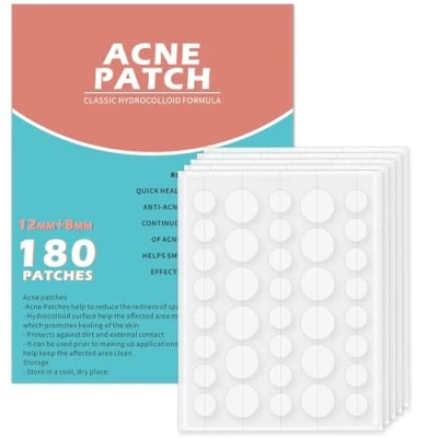 Image of Rnitle Acne Patches[180 Pcs],Hydrocolloid Dressing Cover,Pimple Patches,Effectively Calms &amp; Relieves Acne,Spot Treatment Pimple Stickers,Facial Care(12mm&amp;8mm).