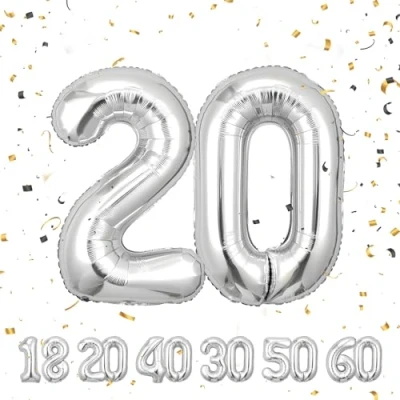 Image of Number Balloons 20,Sliver 20 for Birhtday Party Decoration,40 Inch Giant Helium Foil Women Men 20th Birthday Decor Anniversary Decorations Supplies