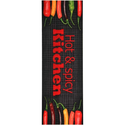 Image of vidaXL Kitchen Floor Mat Multicoloured Velvet Skid Resistant and Machine Washable with age Hot&amp;Spicy Print Ideal for Kitchen, Hallway, Office or Foyer Size: 60x180cm