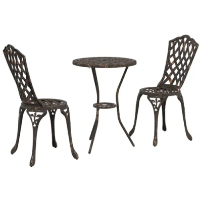 Image of vidaXL Bronze Outdoor Dining Set Cast Aluminium Round Patio Bistro Table &amp; Chairs Weather Resistant, Antique Finish Comfortable Seating for 2 53 x 70.5 cm