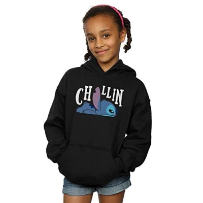Image of Disney Girls Lilo and Stitch Chillin Hoodie Black 5 6 Years