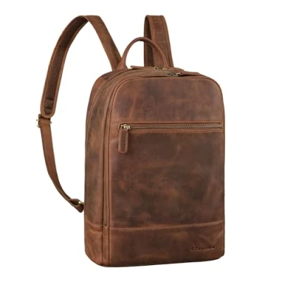 Image of STILORD &#039;Willis&#039; Leather Backpack for Women and Men Large Business Rucksack Office College School 15 inch Laptop from Real Leather, Colour:middle brown