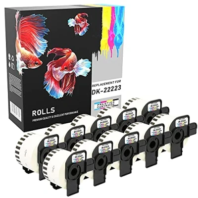 Image of 10 Compatible Rolls DK 22223 50mm x 30.48m Continuous White Address Labels with QL 500 550 560 570 700 720NW 800 810W 820NWB 1050 1100 1110NWB
