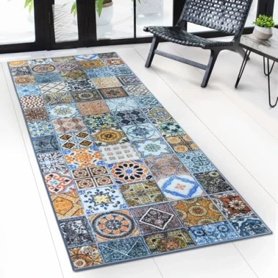 Image of Design Carpet Runner Rug Floor Mat, Non Slip Mat for Kitchen Hallway Living Room Bedroom Vintage Ornament Classic Modern (80 x 200 cm, Bonita)