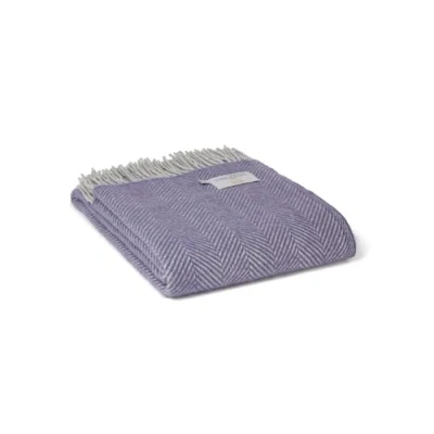 Image of Tweedmill Lifestyle Herringbone 100% Pure New Wool Blanket/Throw Lavender Purple 150 x 183cm Made in the UK