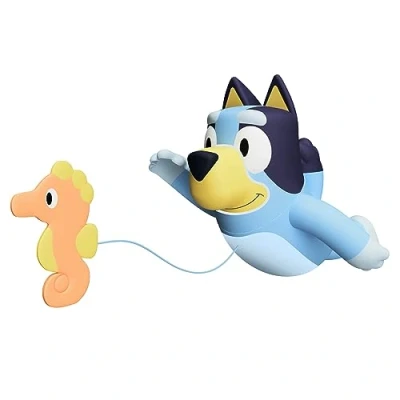 Image of TOMY Toomies Swimming Bluey Toddler Bath Toy with Pull String Seahorse, Swims on Front and Back Interactive Water Play Toys Baby Pool for +18 Months Old