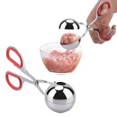 Image of Agatige Stainless Steel Meat Ballers, Large Nonstick Meatball Scoop Ball Maker Ice Tongs Cake Pop Melon Baller Cookie Dough for Pop, Cream Scoop(Red)