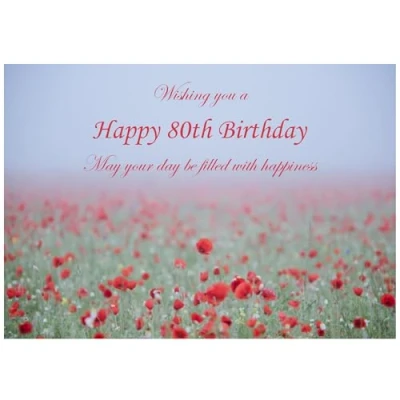 Image of Beebooh cards poppy field 80th birthday card