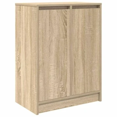 Image of vidaXL Shoe Cabinet Sonoma Oak 57x34x76 cm Modern Engineered Wood Rack w/ 2 Doors, 8 Shelves, Organizer Entryway/Hallway Storage