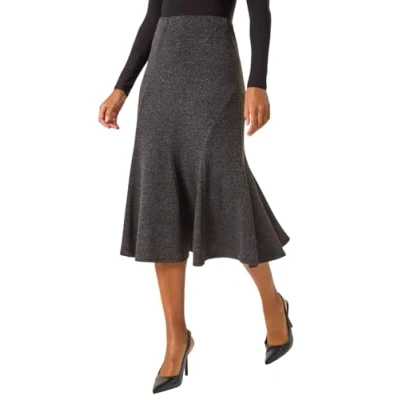 Image of Roman Originals Flared Skirt for Women UK Ladies Flute Peplum Textured Fit &amp; Flare Pencil Jersey A Line Midi Pleated Elasticated Waist Pull On Work Occasion Office Charcoal Size 18