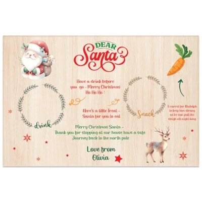 Image of Personalised Santa Plate Christmas Eve Treats Reindeer Food Wooden Round Board (Santa Plate)