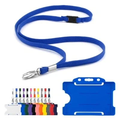Image of CKB LTD Lanyard with Card Holder Includes 1x Eco Friendly RPET Plain Safety Breakaway Neck Strap Metal Clip and Matching Biodegradable Single Sided Rigid Plastic ID Badge (Blue)