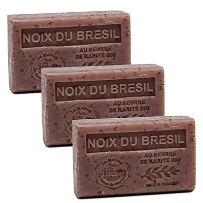 Image of Maison du Savon de Marseille French Soap made with Organic Shea Butter Moisturising for Soft Skin Brazil Nut Fragrance 125 Gram Bars Set of 3
