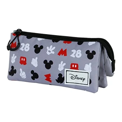 Image of Disney Mickey Mouse Grey FAN Triple Pencil Case 2.0, Grey, 23 x 11 cm