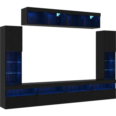 Image of vidaXL 8 Piece TV Wall Units with LED Black Oak Engineered Wood
