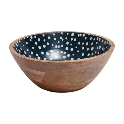 Image of Dexam Sintra Mango Wood Spotted Salad Bowl Ink Blue