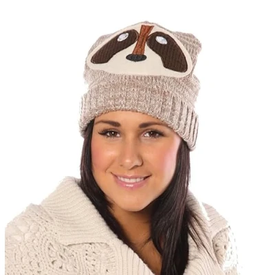 Image of Ladies/Girls Novelty Animal Knitted Beanie Thermal Ski Hats Racoon
