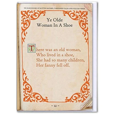 Image of Brainbox Candy Funny Rude Humorous Happy Birthday Rhyme Card &#039;Old Woman in Shoe&#039; Perfect for Best Friends Mates Him Her Boyfriend Girlfriend Partner
