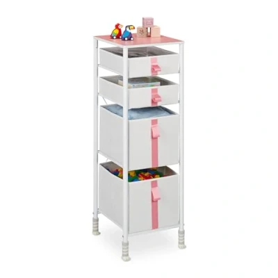 Image of Relaxdays Chest, Children, HxWxD: 109.5 x 36 40.5 cm, 4, Metal, Drawer Cabinet, White/Pink, Steel