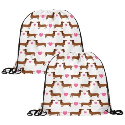 Image of Luoweisi 2 Pack Drawstring Bags, Dachshunds Hearts PE Bags Gym Bag String Swimming Sports for School Travel, Beach