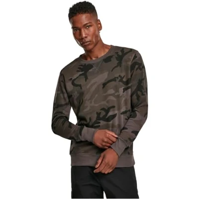 Image of Build Your Brand Men&#039;s Crewneck Pullover Sweater, Dark Camo, 5XL