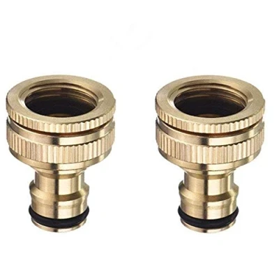 Image of TOPWAYS 3/4 inch and 1/2 BSP 2in1 Metal Brass Outdoor Graden Hose Tap Connector Threaded Faucet Adapter 2 pack