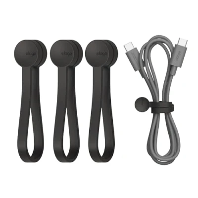 Image of elago Reusable Magnetic Cable Ties, Premium Silicone, Multipurpose Cord Organiser for Home, Kitchen, Office, Travel [3 Pack] (Black)