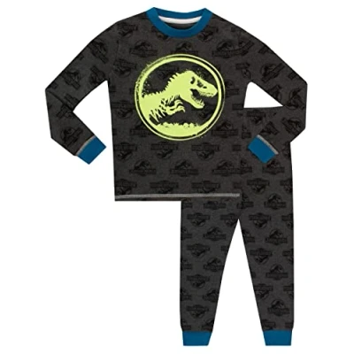 Image of Jurassic World Boys Glow in the Dark Pyjamas Snuggle Fit Grey 10 to 11 Years