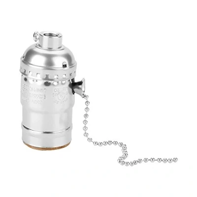 Image of Asixx E27 Lamp Holder, Aluminum Vintage Light Socket with Pull Chain, Lighting Bulb Screw Base (Silver)