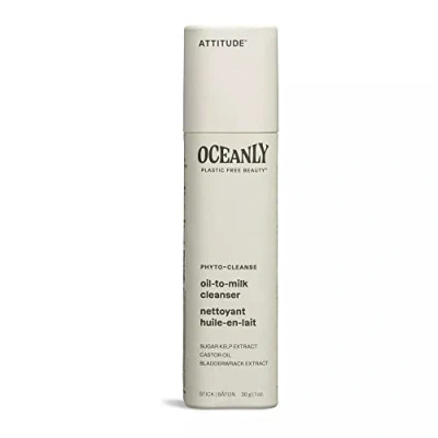 Image of ATTITUDE Oceanly Oil to Milk Face Cleanser Stick, EWG Verified, Plastic free, Plant and Mineral Based Ingredients, Vegan Skin Care Products, PHYTO CLEANSE, Unscented, 30 grams