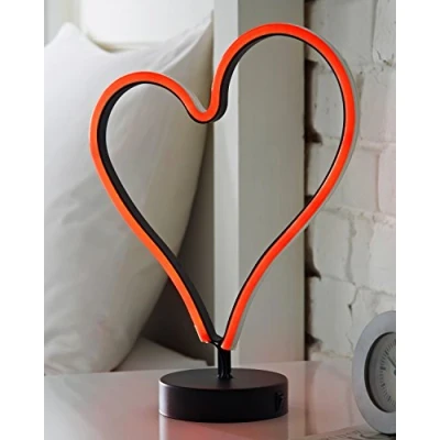 Image of Global Gizmos 40200 LED Neon Heart Light Mains or Battery Powered Fun Indoor Table Lamp Perfect for a Themed Party, Living Room, Bedroom as Gift, 30cm