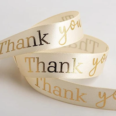 Image of Italian Options Thank You Ribbon Cream/Gold Satin (16mm x 10M)