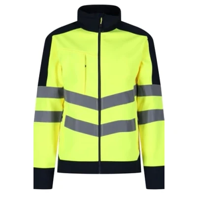 Image of Regatta TRA625 20770 Professional Hi Vis Waterproof and Breathable Softshell Jacket, Yellow/Navy, L