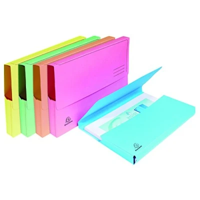 Image of Exacompta Ref 47970E Super Pocket Wallets 245 x 325mm in Size, Suitable for A4 Documents, 30mm Expanding Gusset, 210gsm Midweight Manilla Assorted Colours (Pack of 10)