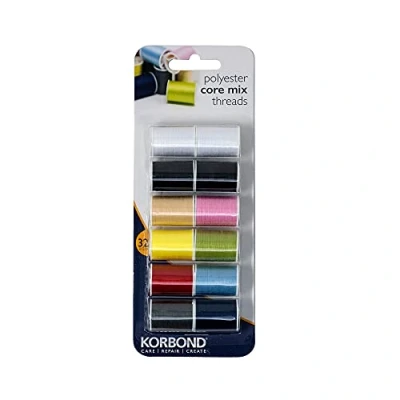 Image of Korbond CORE Mix Polyester Thread Selection by 12 x 32m spools 10 Colours 384 metres Hand and Machine Sewing, Repairs, Crafting