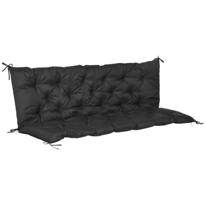 Image of Outsunny 3 Seater Bench Cushion, Garden Chair Cushion with Back and Ties for Indoor Outdoor Use, 98 x 150 cm, Black