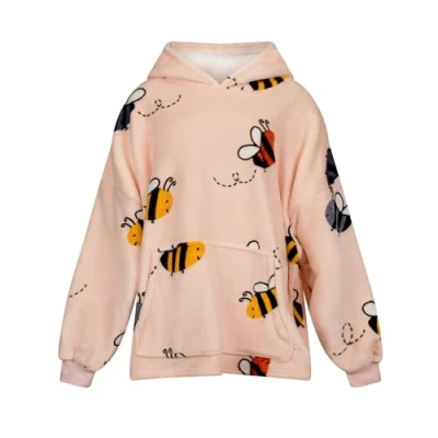 Image of Rapport home Bumble Bee Wearable Fleece Hoodie Blanket With Hood and Kangaroo Pockets Sweatshirt Hooded Blankets Coral