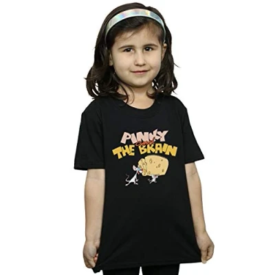 Image of Animaniacs Girls Pinky and The Brain Cheese Head T Shirt Black 3 4 Years