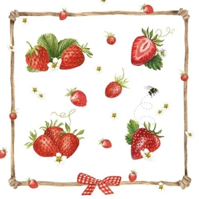 Image of 20 Napkins Food &amp; Drink Strawberries in Frame as Table Decoration Paper with Motif Also for Decoupage and 33 x cm
