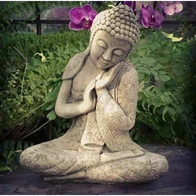 Image of Resting Buddha Statue Reconstituted Stone Oriental Concrete Garden Ornament