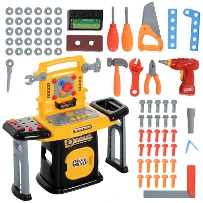 Image of AIYAPLAY Kids Tool Bench Workbench Set 102Pcs with Electric Drill, Storage for Children 3 6 Years, Yellow