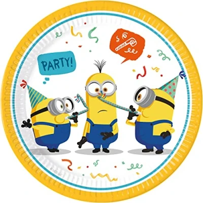 Image of Procos 93457 Party Plates Minions Rise of Gru, Size 23 cm, Pack 8, Disposable Paper Plates, Children&#039;s Birthday, Tableware, FSC® Mix