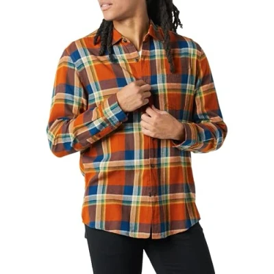Image of Amazon Essentials Men&#039;s Long Sleeve Flannel Shirt (Available in Big &amp; Tall), Blue Rust Orange Plaid, XXL