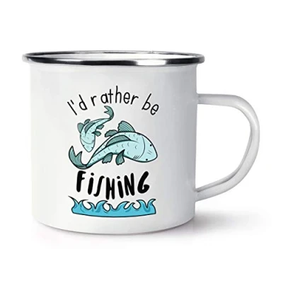 Image of I&#039;d Rather Be Fishing Retro Enamel Mug Cup